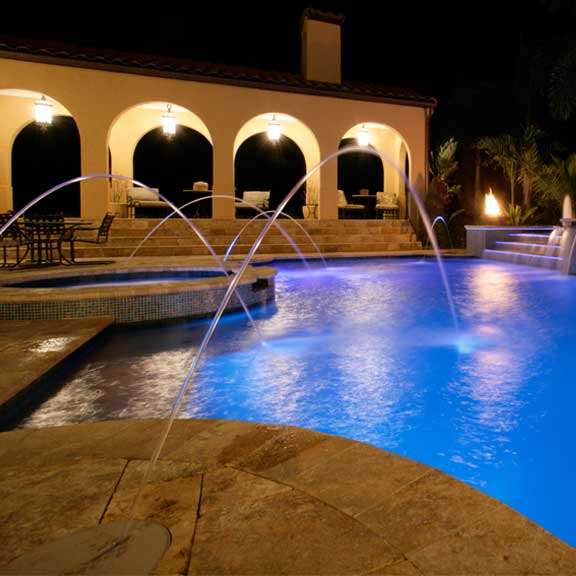 arc and tangent linear pool design with fire waterfalls 